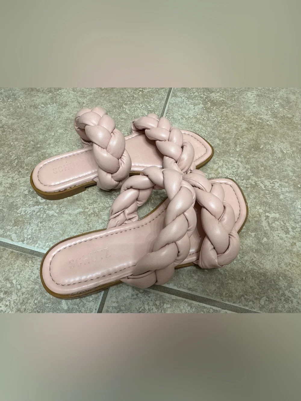 SCHUTZ Pink Braided Double-Strap Slide Sandals